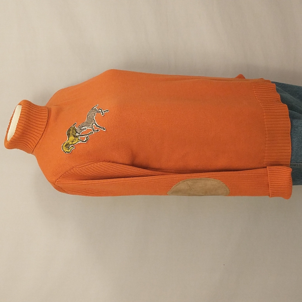 Leather Elbow Patches & Horse Applique Vintage Turtleneck Sweater Muted Pumpkin